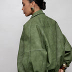 Solid color lapel leather jacket