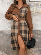 Vintage shirt collar plaid dress coat