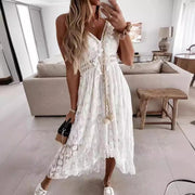 Lace suspender pendulum solid color dress