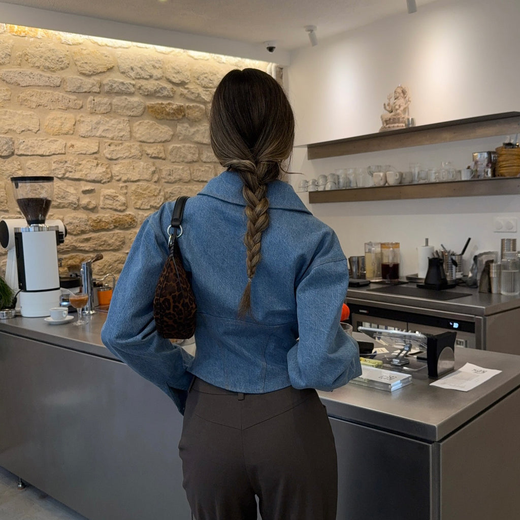 Lapel denim waist top