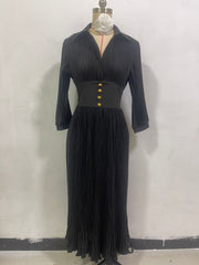 Solid color pleated waist elegant dress