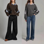 Splicing hollow wool knitted sweater