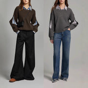 Splicing hollow wool knitted sweater