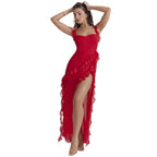 High end fungus edge patchwork forest slit dress