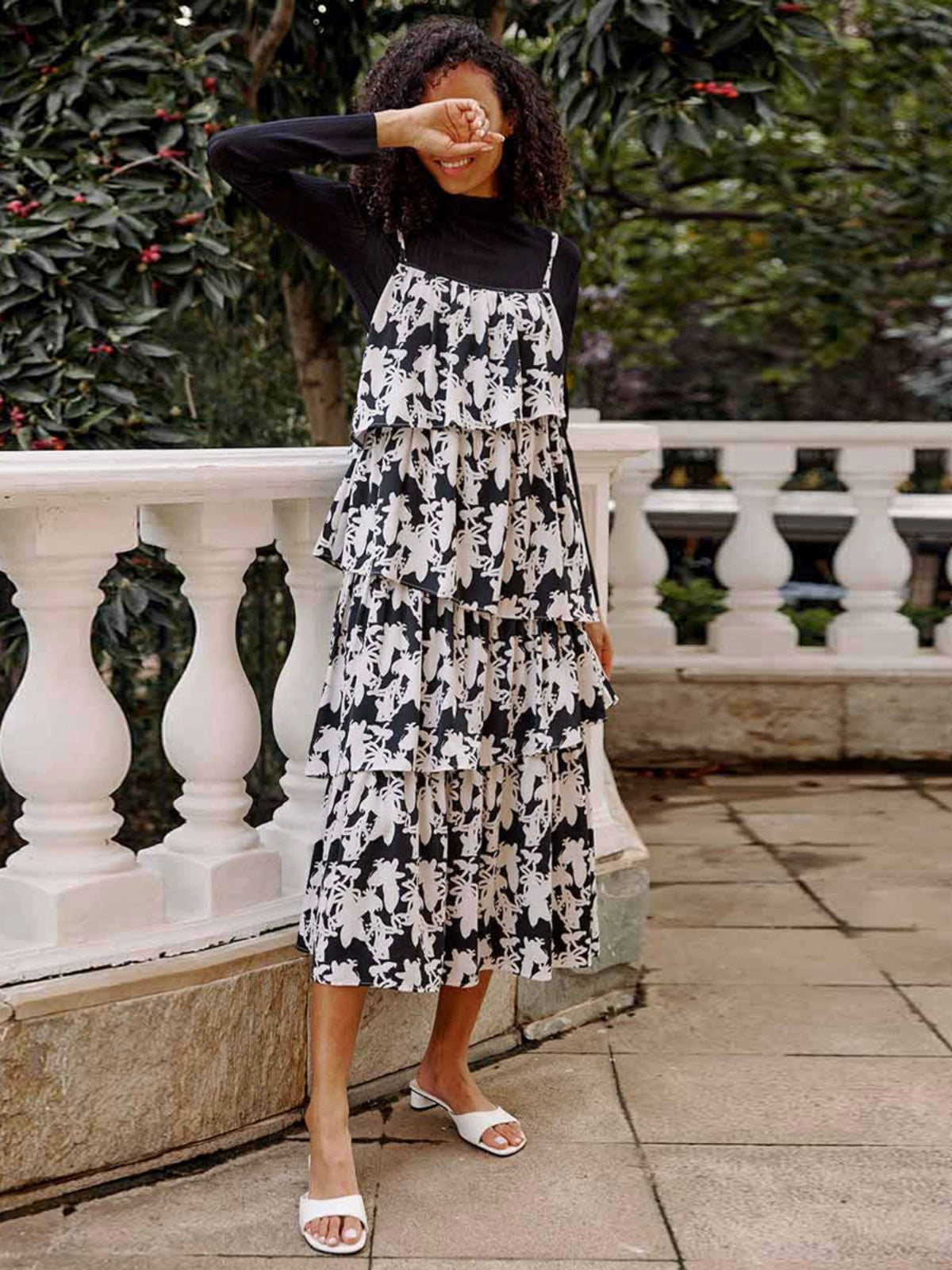 Tiered Floral-Print Dress