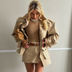 Stand up collar multi-pocket design cocoon waist jacket