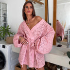 Hollow lace-up bathrobe