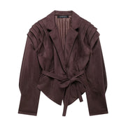 Suede slim jacket with waist straps