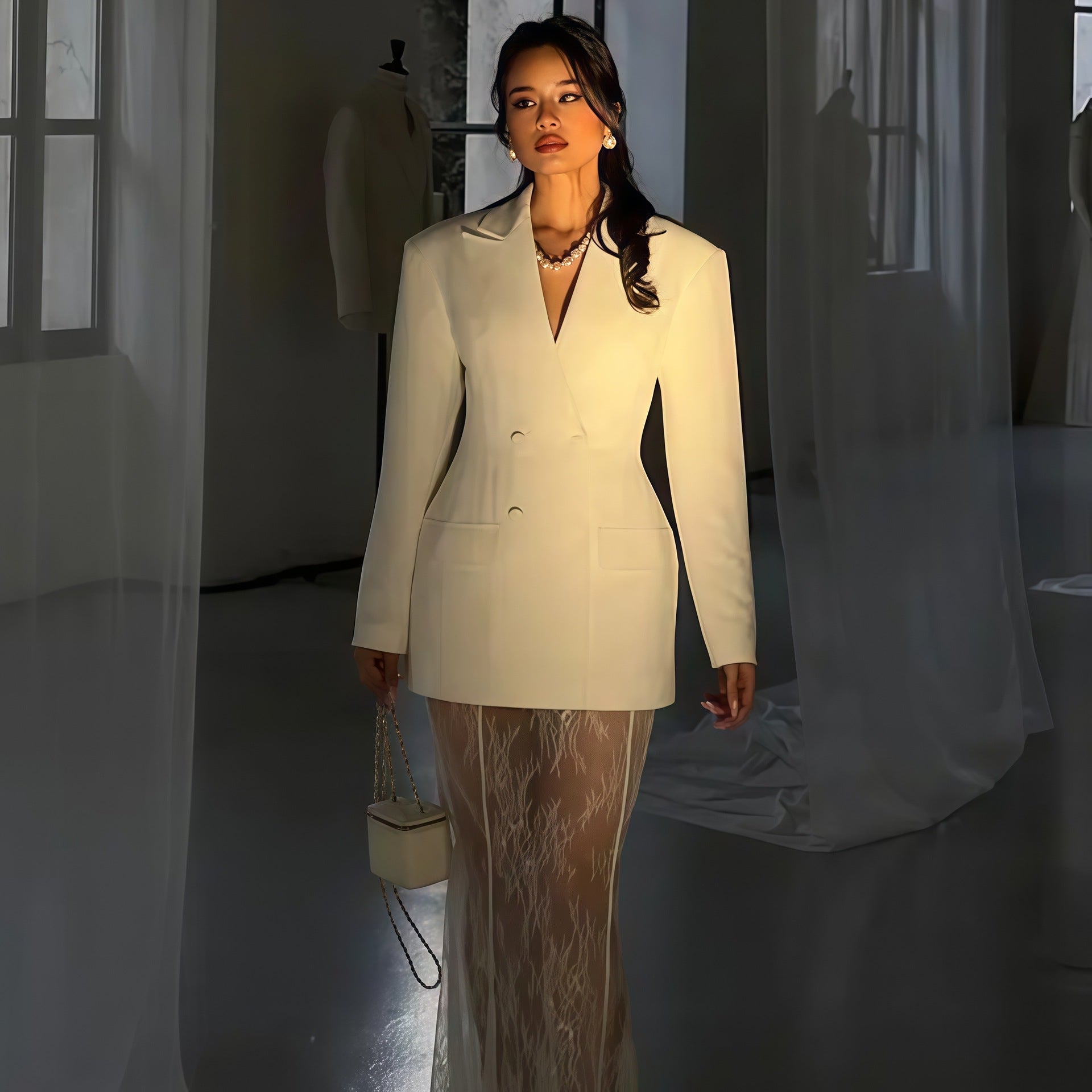 Slim suit lace skirt