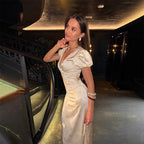 Floral V-neck tight waist dress