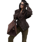 V-neck waist long-sleeved suede jacket