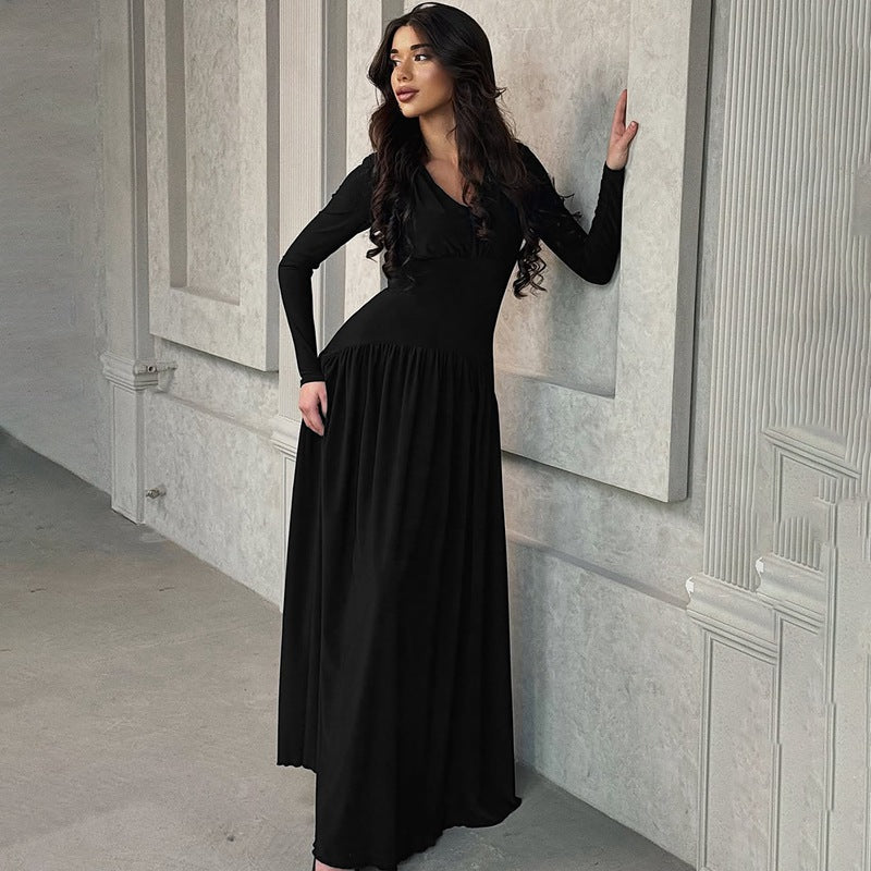 New fashion temperament slim waist long-sleeved dress