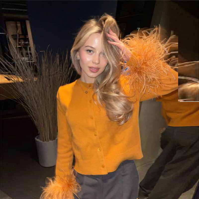 Solid color long-sleeved cardigan sweater