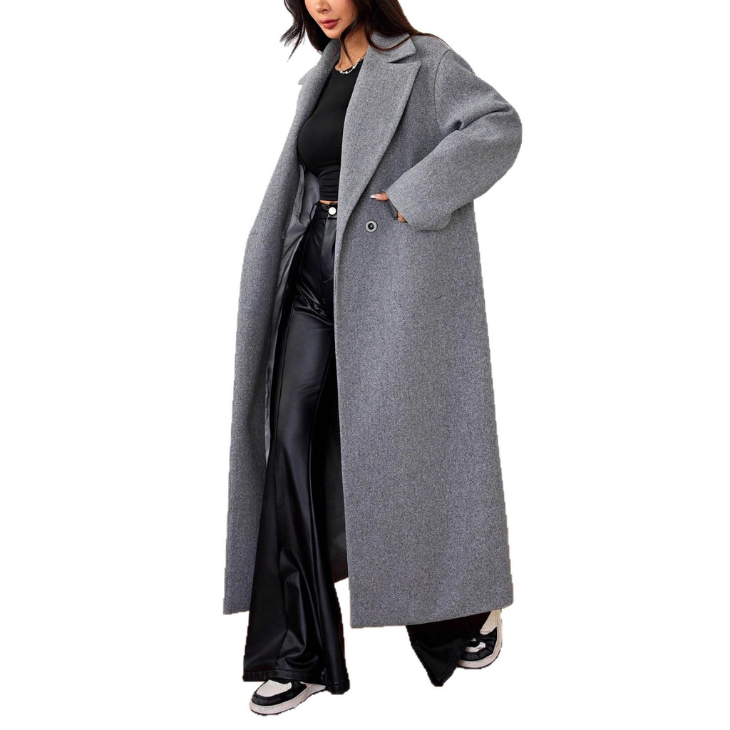 Solid color lapel long coat