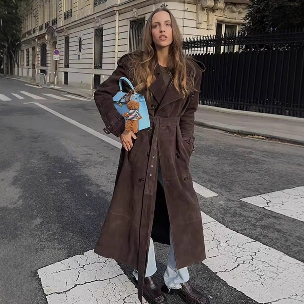 Loose woolen medium and long trench coat