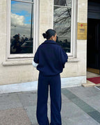 Half open pullover sweater trousers