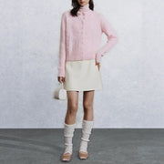 Three-dimensional crochet alpaca wool knitted cardigan