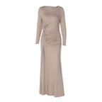 Slim fit pleated long-sleeved dress
