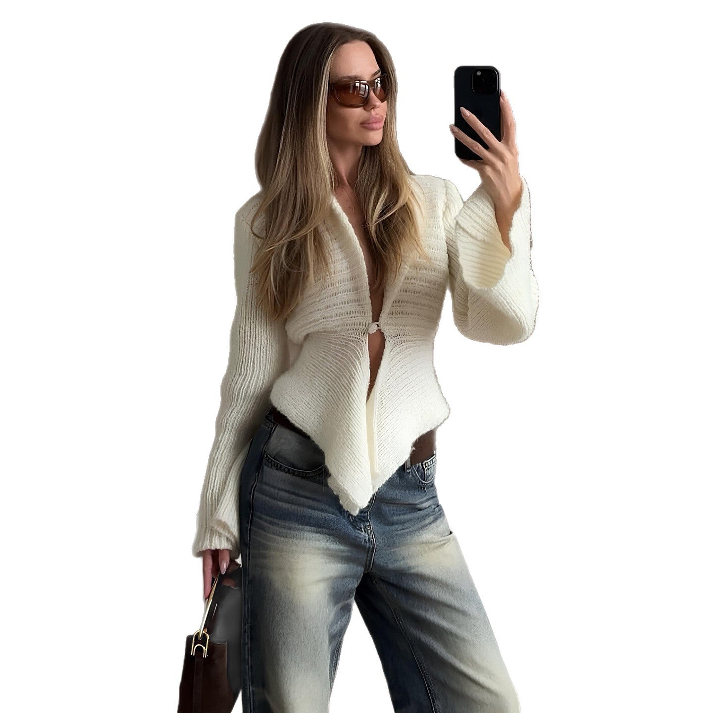 Solid color irregular knitted sweater