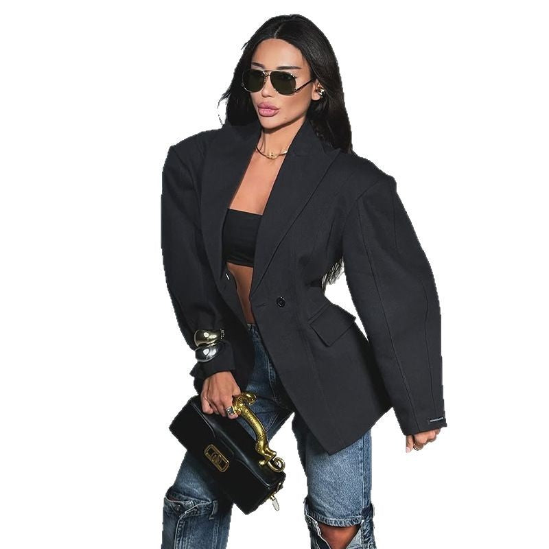 Black suit collar waist suit