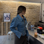 Lapel denim waist top