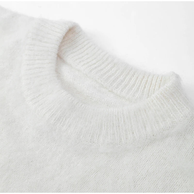 Solid color crew neck knitted jacquard sweater