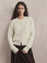 Three-dimensional crochet alpaca wool knitted cardigan
