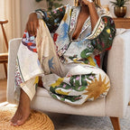 Printed Crew Neck Loose Bat Sleeve Waist Wide Leg Pants Fashion Suit