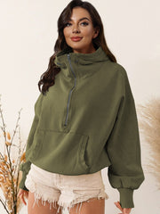 Hoodie Zipper Drawstring Long Sleeve Top