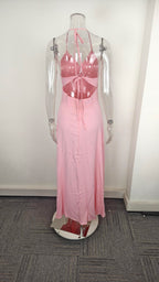 Stylish solid color suspender sexy slim-fit split-ended fungus edge dress