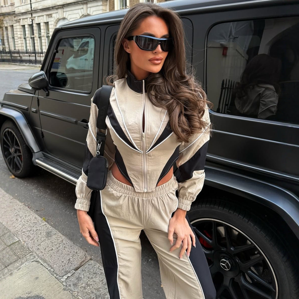 Contrast color irregular top trousers