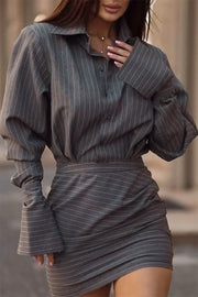 Striped top short skirt two-piece casual suit