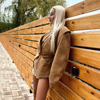 Suede shoulder padded suit jacket