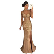 New slit broken foil dress long skirt evening dress