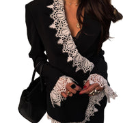 Irregular lace stitching v-neck suit