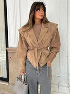 Suede slim jacket with waist straps