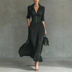 Solid color pleated waist elegant dress