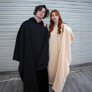 Punk loose hooded button-up woolen loose cape top