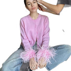 Solid color long-sleeved cardigan sweater