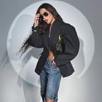 Black suit collar waist suit