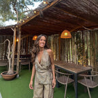 Printed sleeveless lace up top & wide-leg pants set