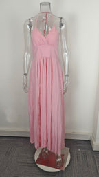 Stylish solid color suspender sexy slim-fit split-ended fungus edge dress