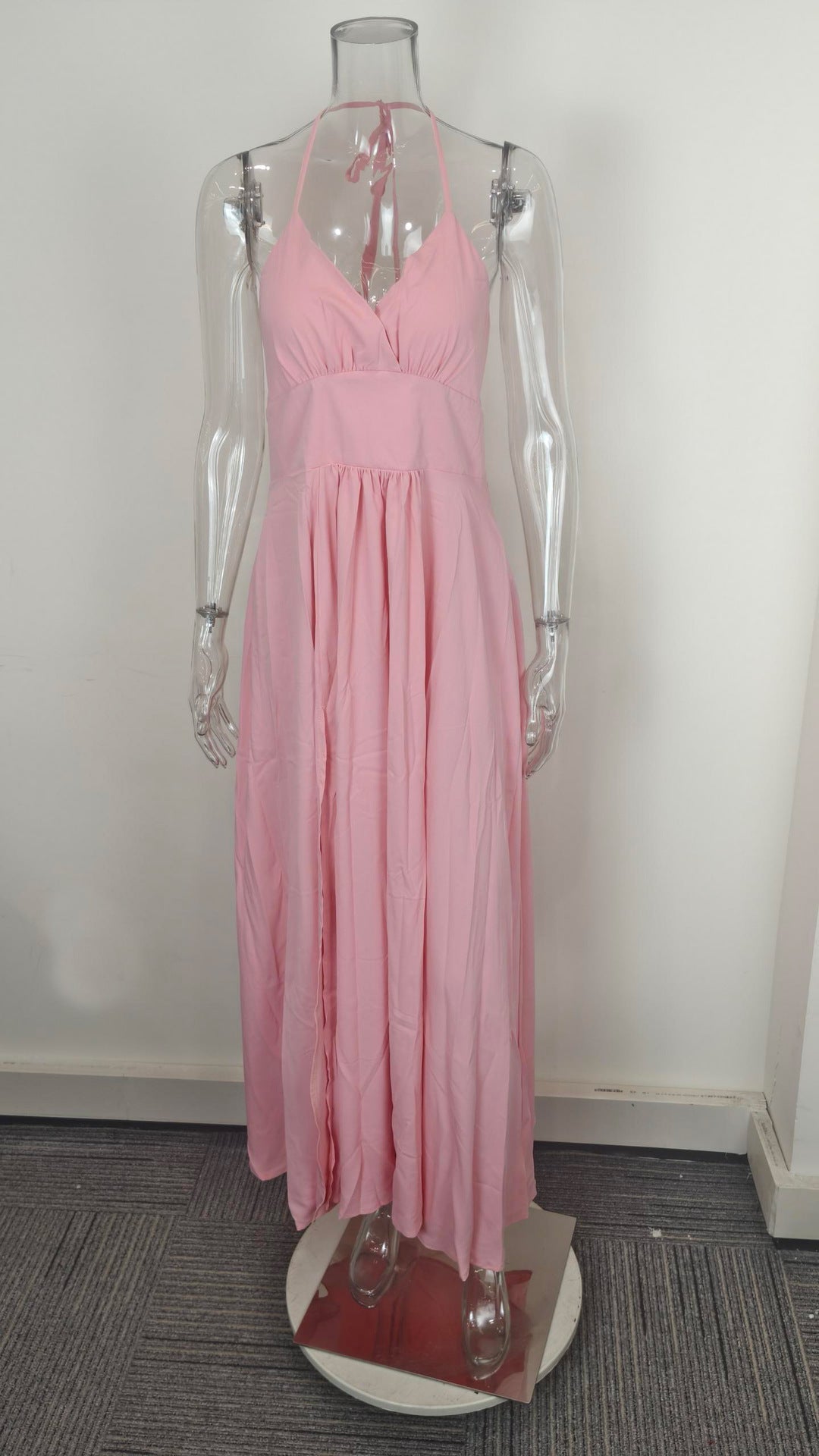 Stylish solid color suspender sexy slim-fit split-ended fungus edge dress