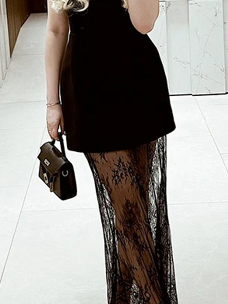 Slim suit lace skirt