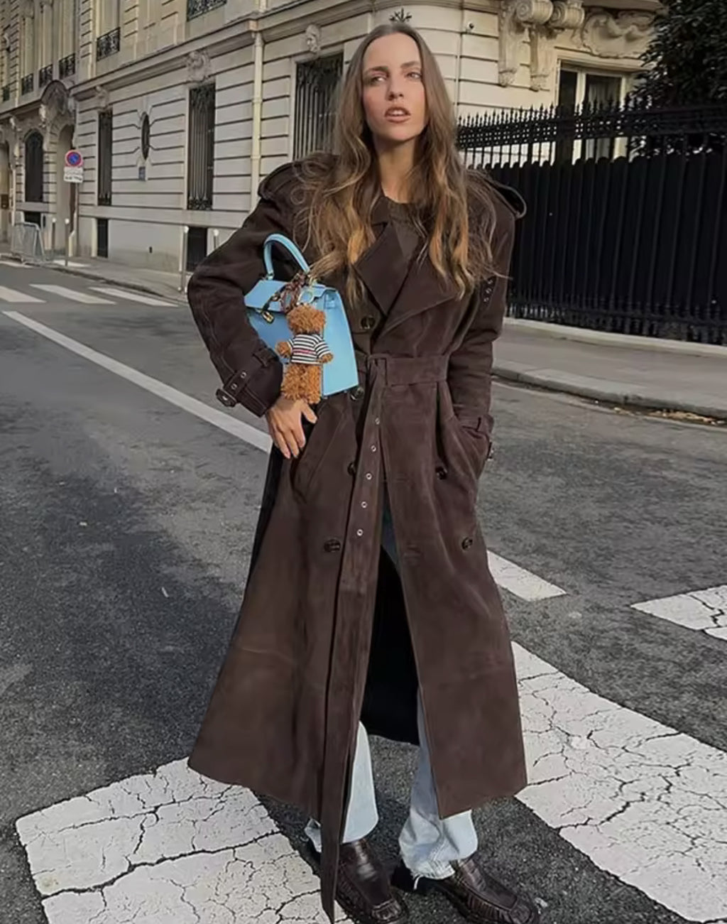 Loose woolen medium and long trench coat