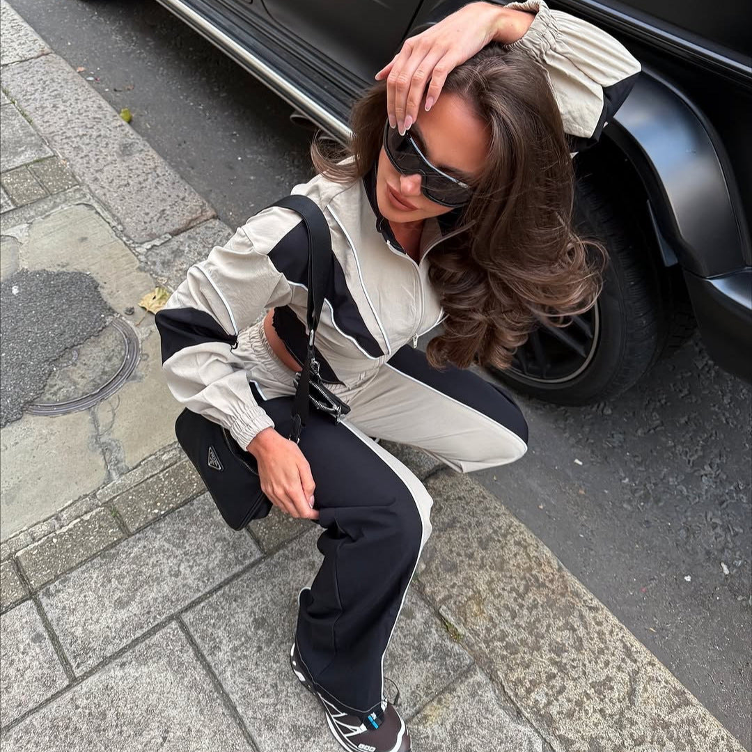 Contrast color irregular top trousers