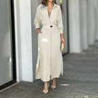 Lace-up Solid Color Waist Long Sleeve Irregular Shirt Dress