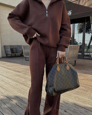 Half open pullover sweater trousers