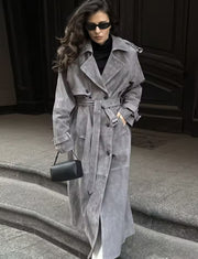 Loose woolen medium and long trench coat