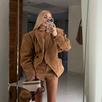 Suede shoulder padded suit jacket